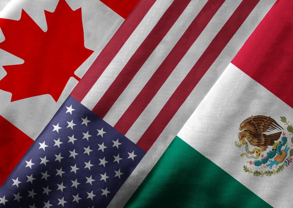 USMCA:美国、墨西哥和加拿大国旗